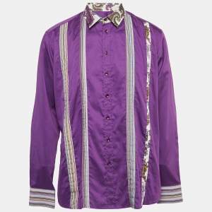 Etro Purple Paisley Printed Cotton Shirt XL