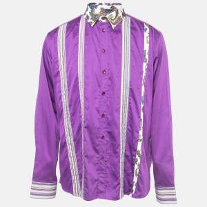 Etro Purple Cotton Paisley Printed Collar Button Front Shirt XL