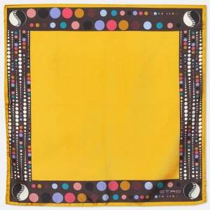 Etro Yellow Dot Print Silk Pocket Square  