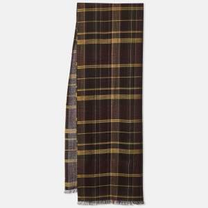 Etro Purple/Beige Checked Wool & Silk Scarf