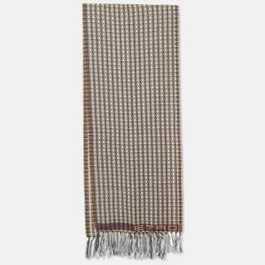 Etro Grey Textured Wool Fringed Muffler