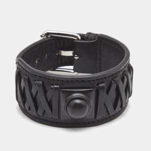 Etro Black Crown Me Leather Plastic Silver Tone  Wrap Bracelet