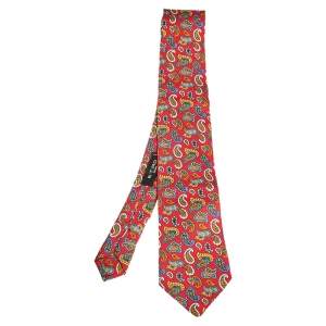 Etro Red Paisley Print Silk Tie