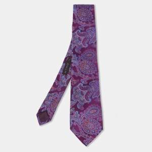 Etro Purple Paisley Jacquard Silk Tie