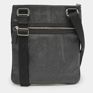 Etro Black Paisley Coated Canvas Flat Messenger Bag