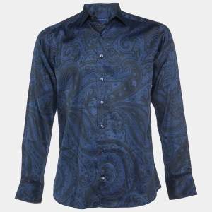 Etro Blue/Black Paisley Print Cotton Long Sleeve Shirt M