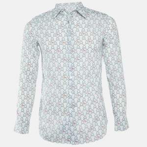 Etro White Flamingo Print Cotton Long Sleeve Shirt S