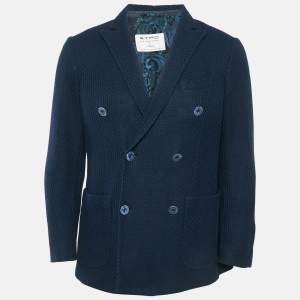 Pre Owned Etro Navy Blue Patterned Cotton Double Breasted Jacket L