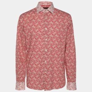 Etro Red Printed Cotton Long Sleeve Shirt M