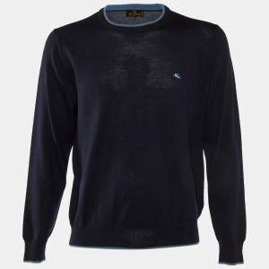 Etro Navy Blue Wool Knit Crew Neck Sweater XL