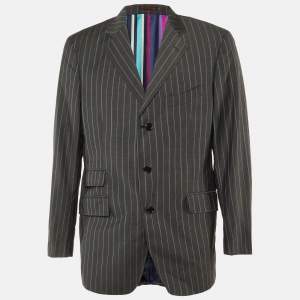 Pre Owned Etro Grey Striped Wool Button Front Blazer XXL