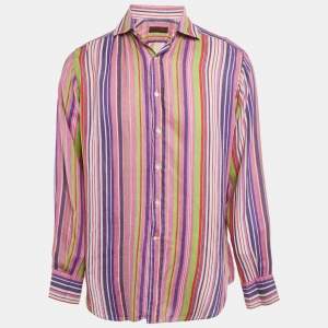 مملوكة مسبقًا Etro Multicolor Striped Linen Full Sleeve Shirt L