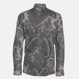 مملوكة مسبقًا Etro Grey Paisley Print Cotton Long Sleeve Shirt M