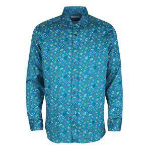 Etro Blue Paisley Printed Cotton Long Sleeve Button Front Shirt L
