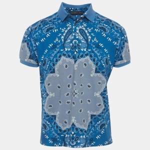 مملوكة مسبقًا Etro Blue Paisley Print Polo T-Shirt M