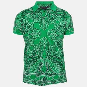 Pre Owned Etro Green Paisley Print Pique Polo T-Shirt M