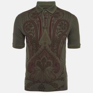Pre Owned Etro Olive Green Paisley Print Pique Polo T-Shirt M