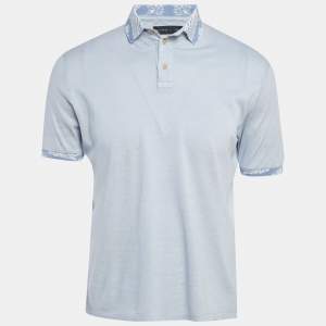Pre Owned Etro Blue Cotton Pique Polo T-Shirt L