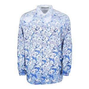 Pre Owned Etro White and Blue Paisley Printed Cotton Long Sleeve Button Front Shirt XL