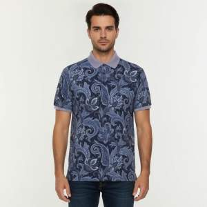 Pre Owned Etro Navy Blue/Purple Paisley Printed Stretch Cotton Polo T-Shirt