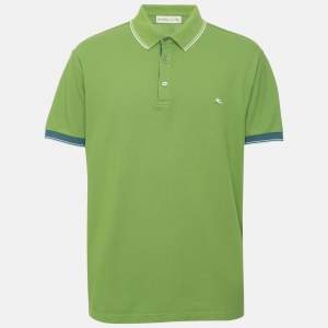 مملوكة مسبقًا Etro Green Cotton Pique Contrast Sleeve Polo T-Shirt XXL