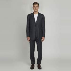 مملوكة مسبقًا Etro Dark Grey Pin Stripe Wool Suit Sets 4XL