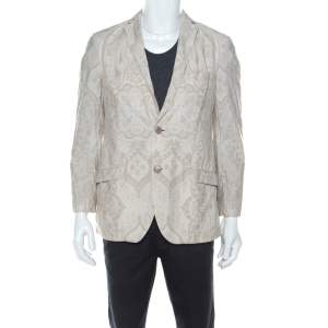 مملوكة مسبقًا Etro Cream Paisley Printed Cotton Regular Fit Blazer M