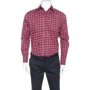 Pre Owned Etro Red Printed Cotton Long Sleeve Button Front Shirt M