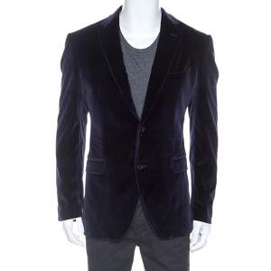 مملوكة مسبقًا Etro Navy Blue Velvet Blazer XL