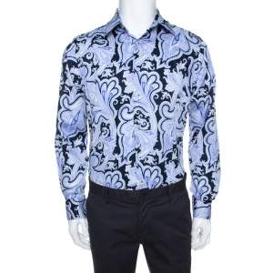 Pre Owned Etro Purple Paisley Printed Cotton Button Front Shirt L 