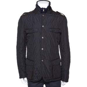 مملوكة مسبقًا Etro Grey Houndstooth Diamond Quilted Leather Trim Jacket XL