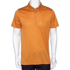 مملوكة مسبقًا Etro Amber Orange Geometric Printed Cotton Polo T-Shirt L