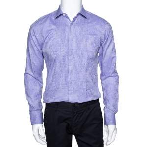 Pre Owned Etro Lilac Paisley Jacquard Cotton Pintucked Long Sleeve Shirt S