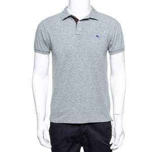 Etro Grey Cotton Logo Embroidered Polo T-Shirt S