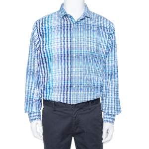 Etro Blue Basket Weave Pattern Cotton Button Front Shirt 4XL