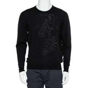 Etro Black Wool Paisley Embroidered Jumper XL