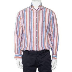 Etro Multicolor Striped Linen Button Front Shirt S