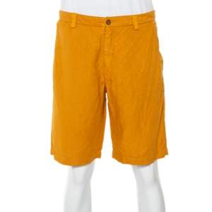 Pre Owned Etro Mustard Yellow Linen & Cotton Bermuda Shorts L