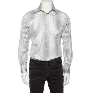 Etro Grey Gradient Stripe Cotton Front Button Shirt M