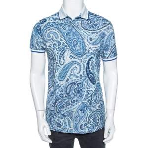 Pre Owned Etro Blue Paisley Printed Cotton Pique Polo T-Shirt L 
