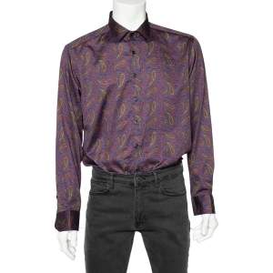 Etro Purple Paisley Printed Cotton Button Front Shirt XXL 