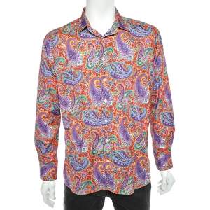 Pre Owned Etro Multicolor Paisley Printed Cotton Button Front Shirt XXL