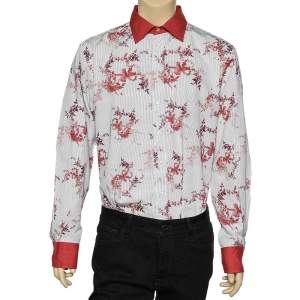 Pre Owned Etro White Printed Contrast Trim Detail Cotton Button Front Shirt 4XL