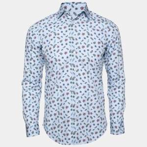 Pre Owned Etro Blue Paisley Printed Cotton Button Front Shirt S