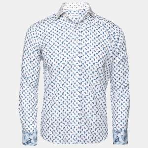Pre Owned Etro White & Blue Paisley Printed Cotton Button Front Shirt S