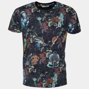 مملوكة مسبقًا Etro Navy Blue Printed Cotton Short Sleeve T-Shirt M