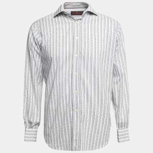 Etro Off White Prinred Cotton Button Front Shirt M