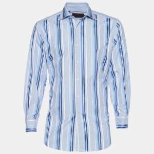 Pre Owned Etro Blue Striped Cotton Button Front Shirt L