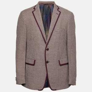 Pre Owned Etro Burgundy Patterned Jacquard Wool Single-Breasted Blazer XL