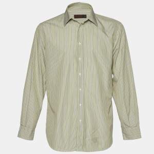 Etro Green Striped Cotton Button Front Shirt L